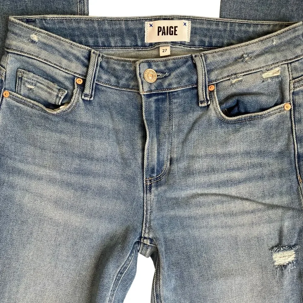 Paige Sz 27 Laurel Canyon Jeans in Nostalgia Wash Bootcut Distressed Light Wash